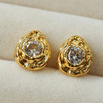 Lava Texture Inlaid Zircon Teardrop Stud Earrings - floysun