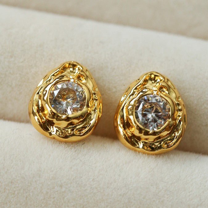 Lava Texture Inlaid Zircon Teardrop Stud Earrings - floysun