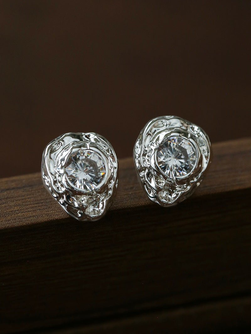 Lava Texture Inlaid Zircon Teardrop Stud Earrings - floysun