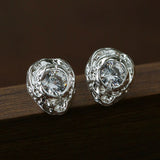 Lava Texture Inlaid Zircon Teardrop Stud Earrings - floysun