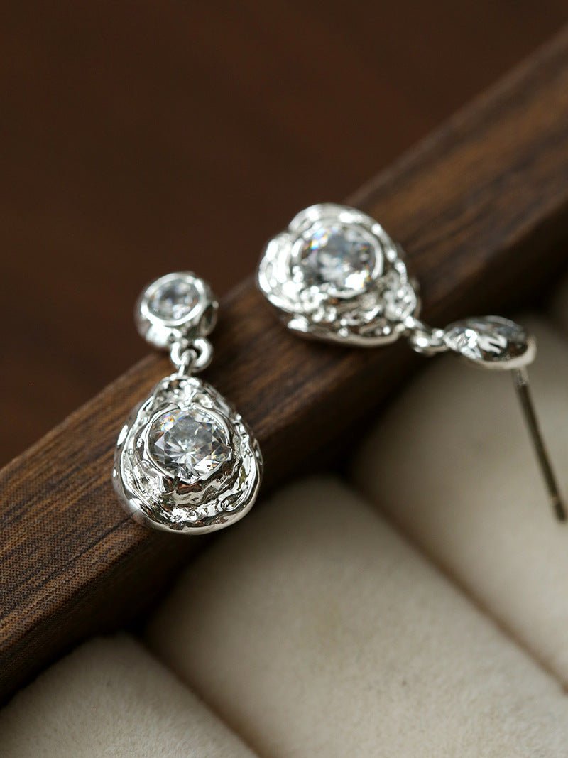Lava Texture Inlaid Zircon Teardrop Stud Earrings - floysun