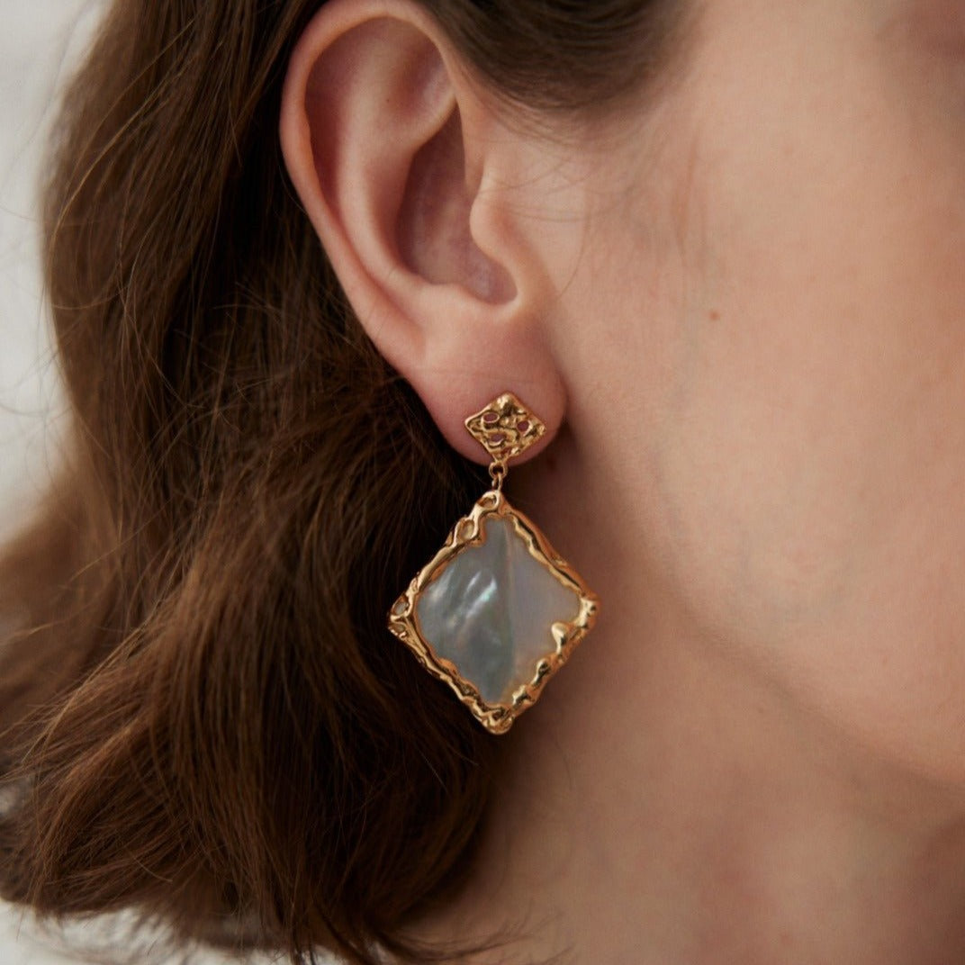 Lava Texture Square Shell Earrings - floysun