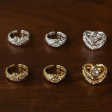 Lava Textured Cubic Zirconia Open Adjustable Statement Rings - floysun