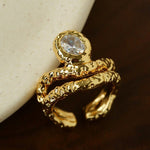 Lava Textured Cubic Zirconia Open Adjustable Statement Rings - floysun