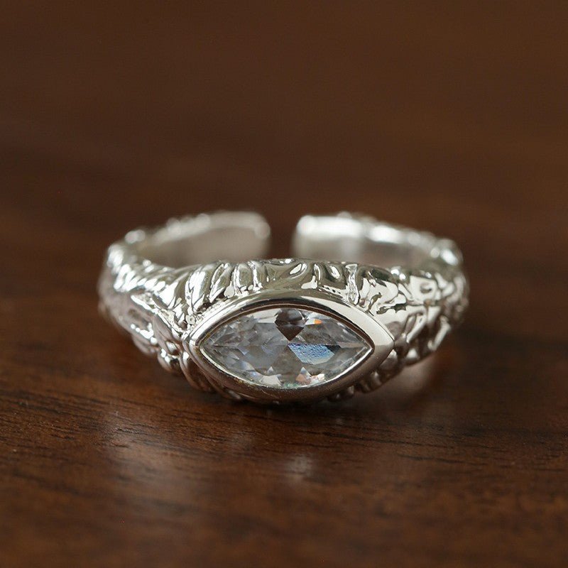 Lava Textured Cubic Zirconia Open Adjustable Statement Rings - floysun