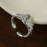 Lava Textured Cubic Zirconia Open Adjustable Statement Rings - floysun