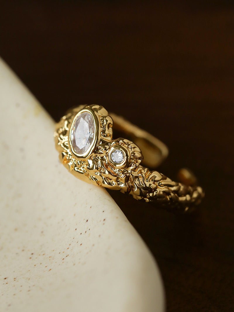 Lava Textured Cubic Zirconia Open Adjustable Statement Rings - floysun