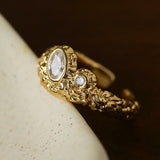 Lava Textured Cubic Zirconia Open Adjustable Statement Rings - floysun