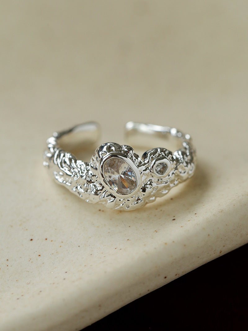 Lava Textured Cubic Zirconia Open Adjustable Statement Rings - floysun
