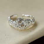 Lava Textured Cubic Zirconia Open Adjustable Statement Rings - floysun