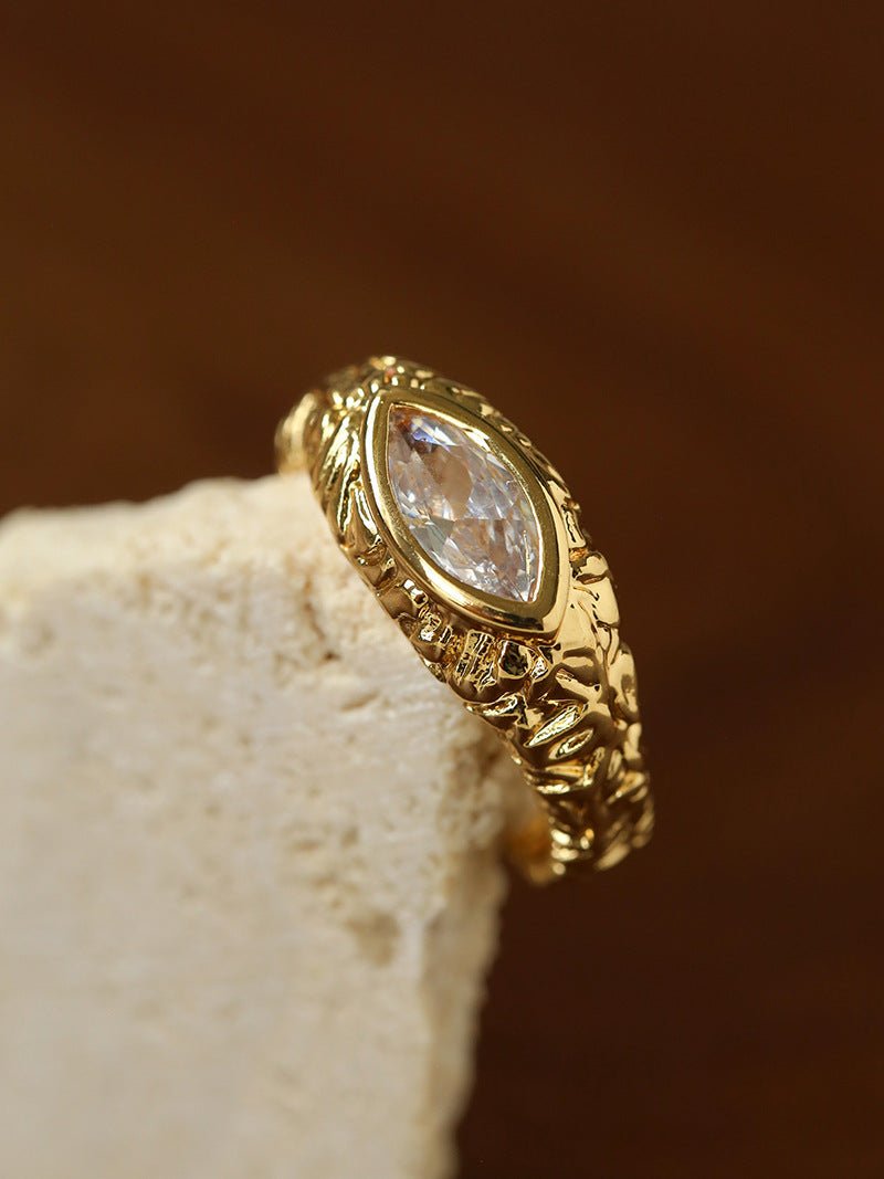 Lava Textured Cubic Zirconia Open Adjustable Statement Rings - floysun