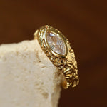 Lava Textured Cubic Zirconia Open Adjustable Statement Rings - floysun