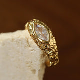 Lava Textured Cubic Zirconia Open Adjustable Statement Rings - floysun