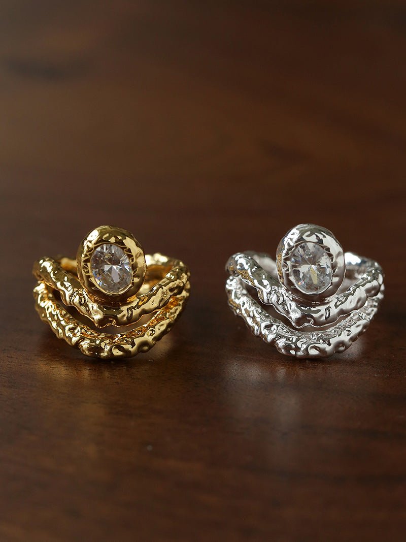 Lava Textured Cubic Zirconia Open Adjustable Statement Rings - floysun