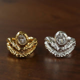 Lava Textured Cubic Zirconia Open Adjustable Statement Rings - floysun