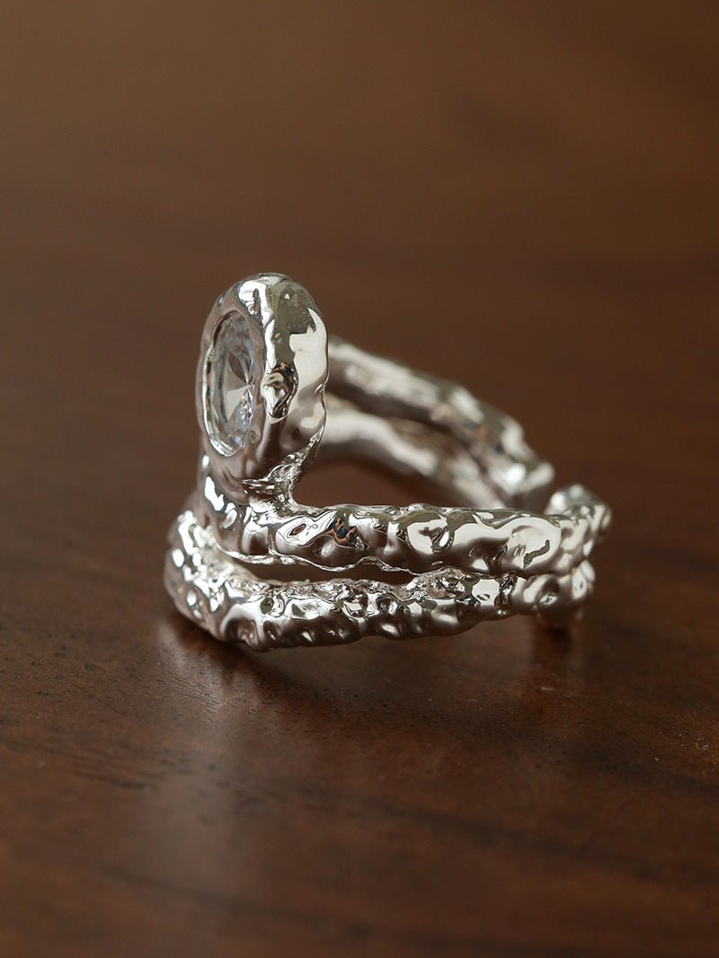 Lava Textured Cubic Zirconia Open Adjustable Statement Rings - floysun