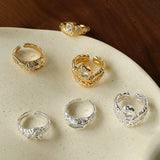 Lava Textured Cubic Zirconia Open Adjustable Statement Rings - floysun