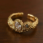 Lava Textured Cubic Zirconia Open Adjustable Statement Rings - floysun