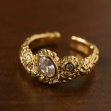 Lava Textured Cubic Zirconia Open Adjustable Statement Rings - floysun