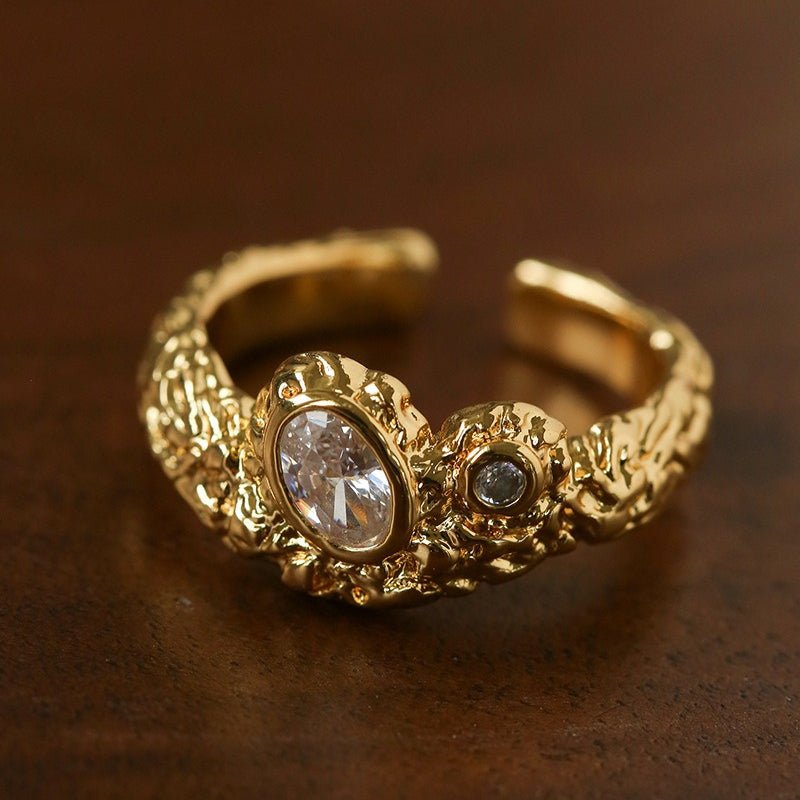 Lava Textured Cubic Zirconia Open Adjustable Statement Rings - floysun