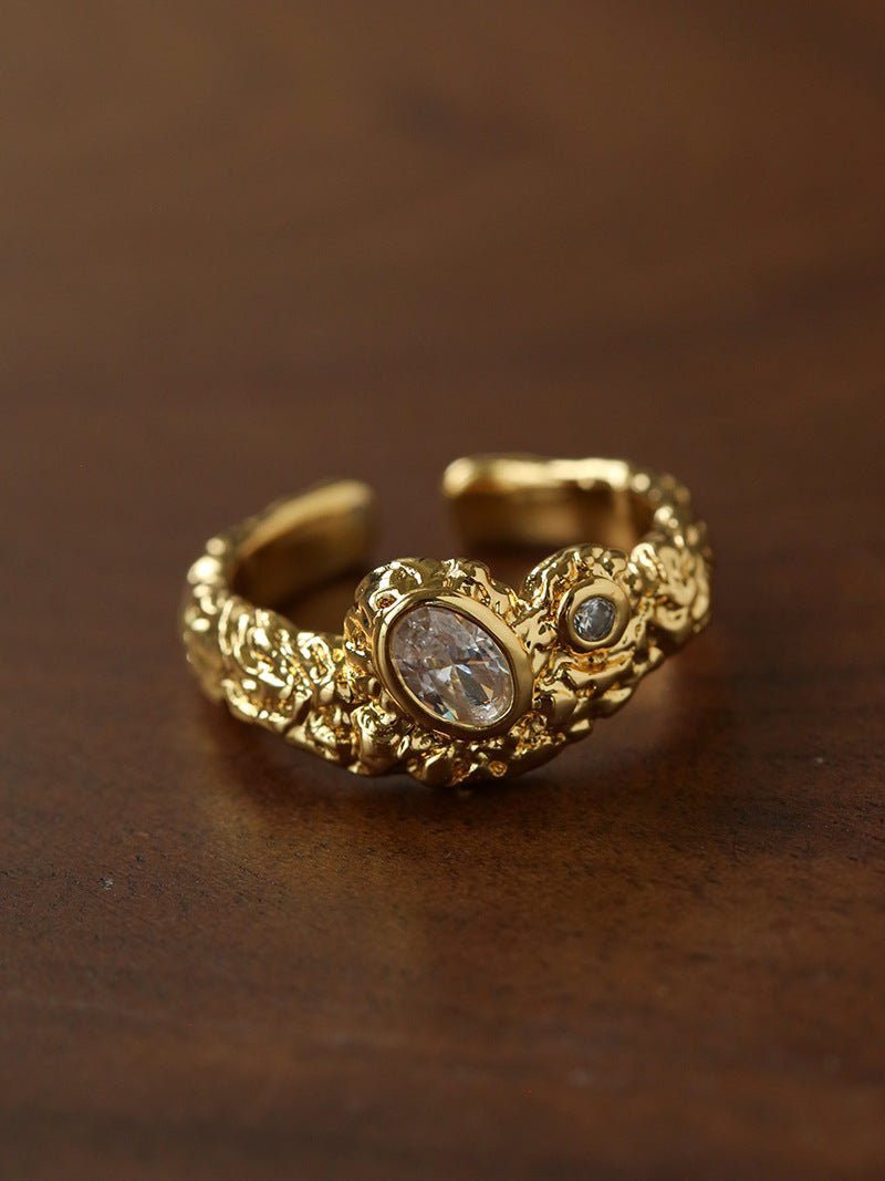 Lava Textured Cubic Zirconia Open Adjustable Statement Rings - floysun