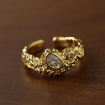 Lava Textured Cubic Zirconia Open Adjustable Statement Rings - floysun