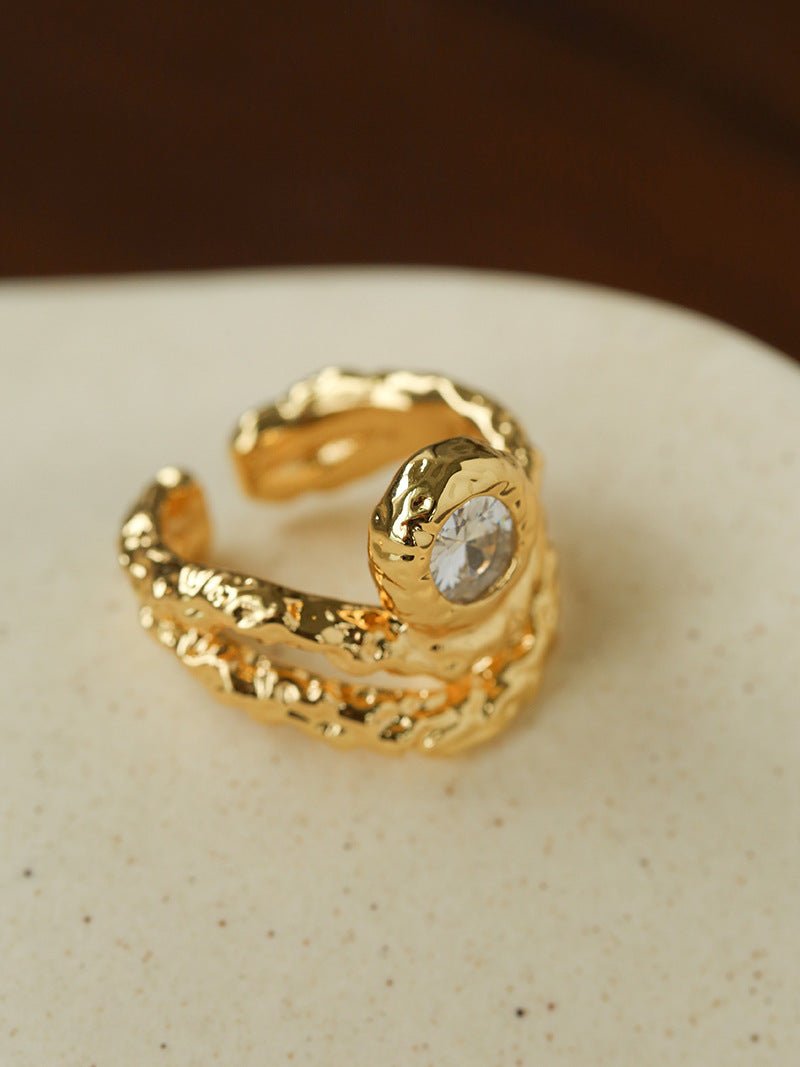 Lava Textured Cubic Zirconia Open Adjustable Statement Rings - floysun