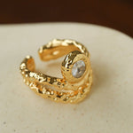 Lava Textured Cubic Zirconia Open Adjustable Statement Rings - floysun