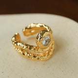 Lava Textured Cubic Zirconia Open Adjustable Statement Rings - floysun