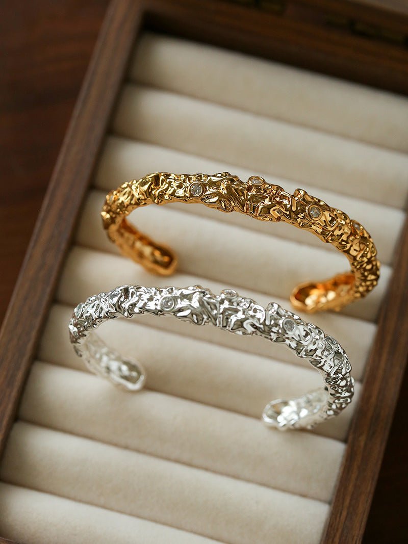 Lava Textured Cubic Zirconia Open Cuff Bracelet - floysun