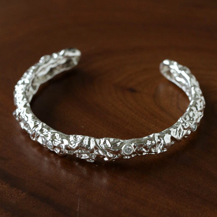 Lava Textured Cubic Zirconia Open Cuff Bracelet - floysun