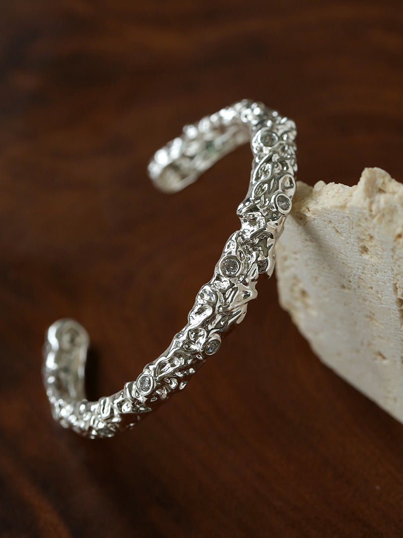 Lava Textured Cubic Zirconia Open Cuff Bracelet - floysun