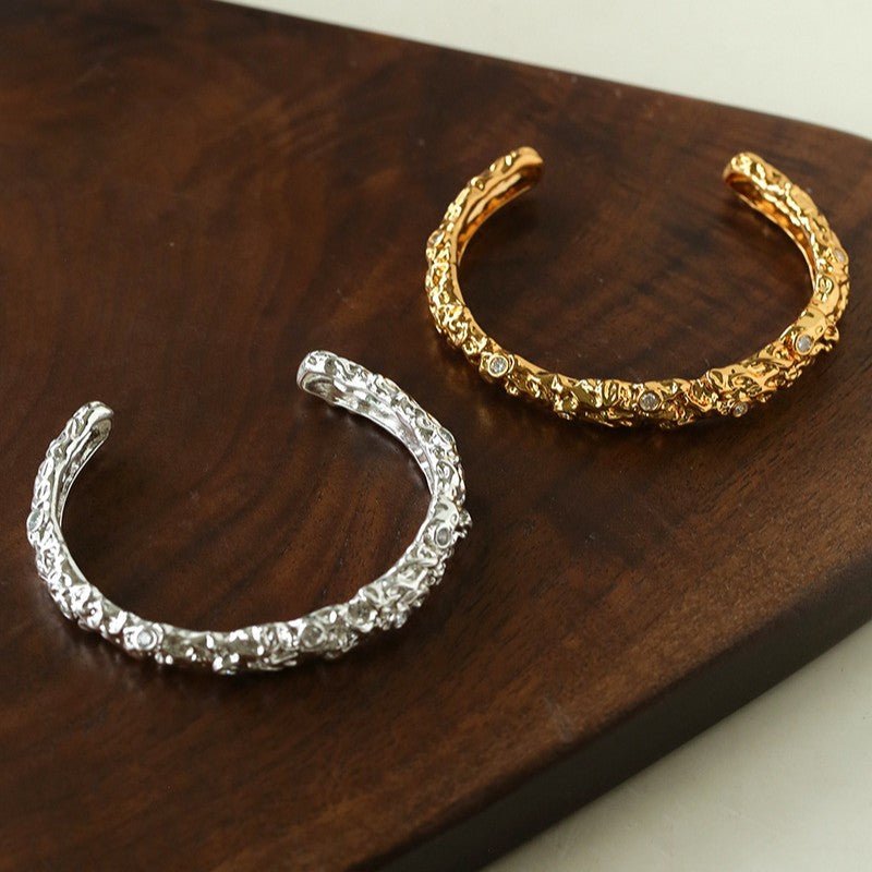 Lava Textured Cubic Zirconia Open Cuff Bracelet - floysun