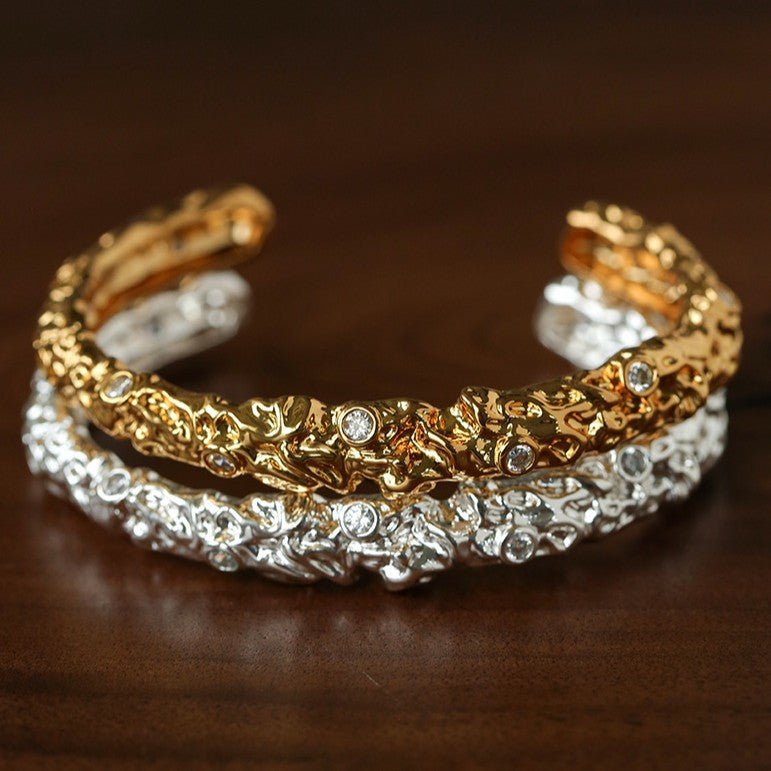 Lava Textured Cubic Zirconia Open Cuff Bracelet - floysun