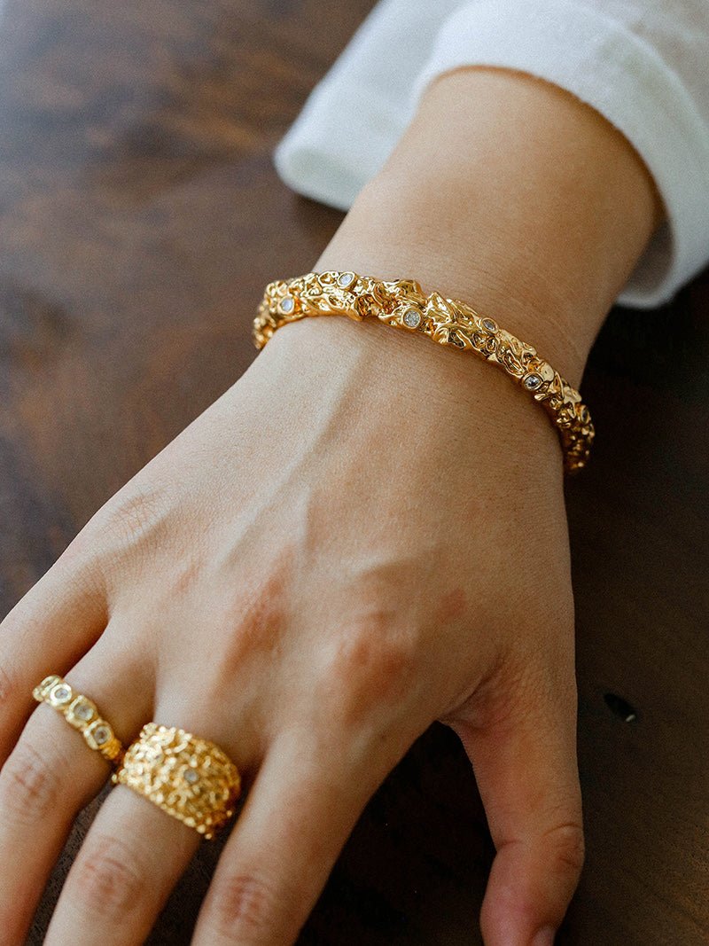 Lava Textured Cubic Zirconia Open Cuff Bracelet - floysun