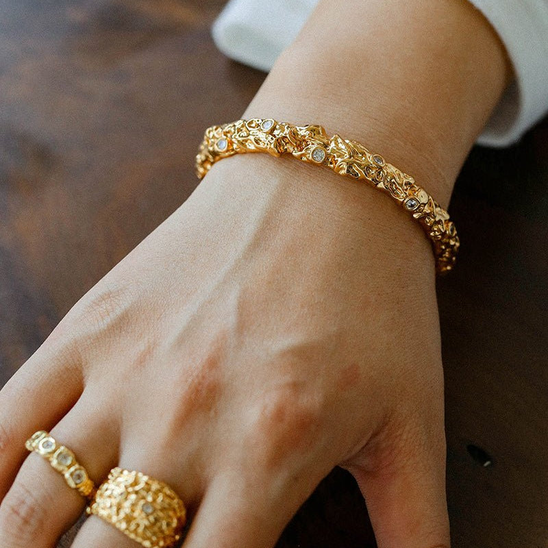 Lava Textured Cubic Zirconia Open Cuff Bracelet - floysun
