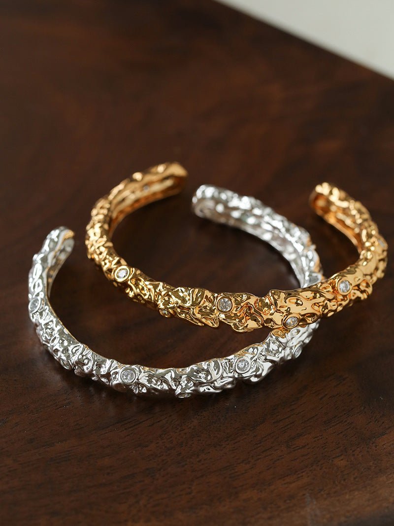 Lava Textured Cubic Zirconia Open Cuff Bracelet - floysun