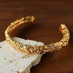 Lava Textured Cubic Zirconia Open Cuff Bracelet - floysun