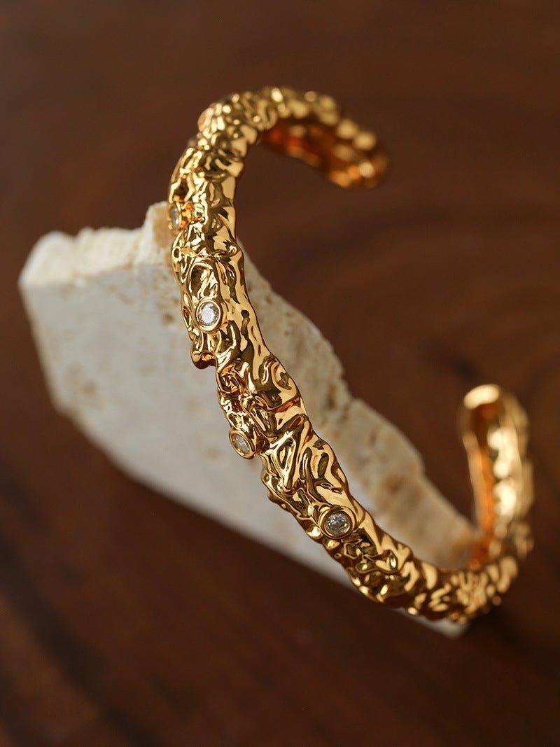 Lava Textured Cubic Zirconia Open Cuff Bracelet - floysun