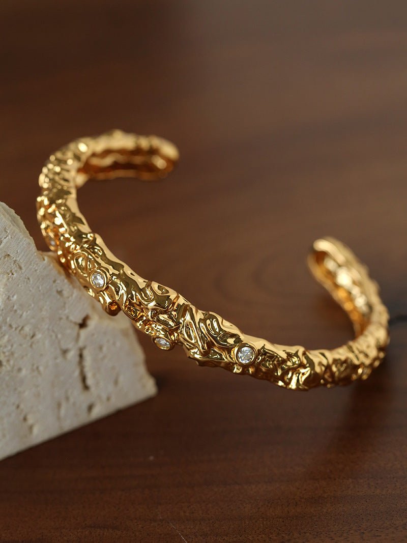 Lava Textured Cubic Zirconia Open Cuff Bracelet - floysun