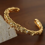 Lava Textured Cubic Zirconia Open Cuff Bracelet - floysun