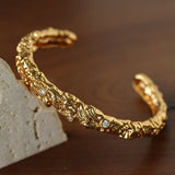 Lava Textured Cubic Zirconia Open Cuff Bracelet - floysun