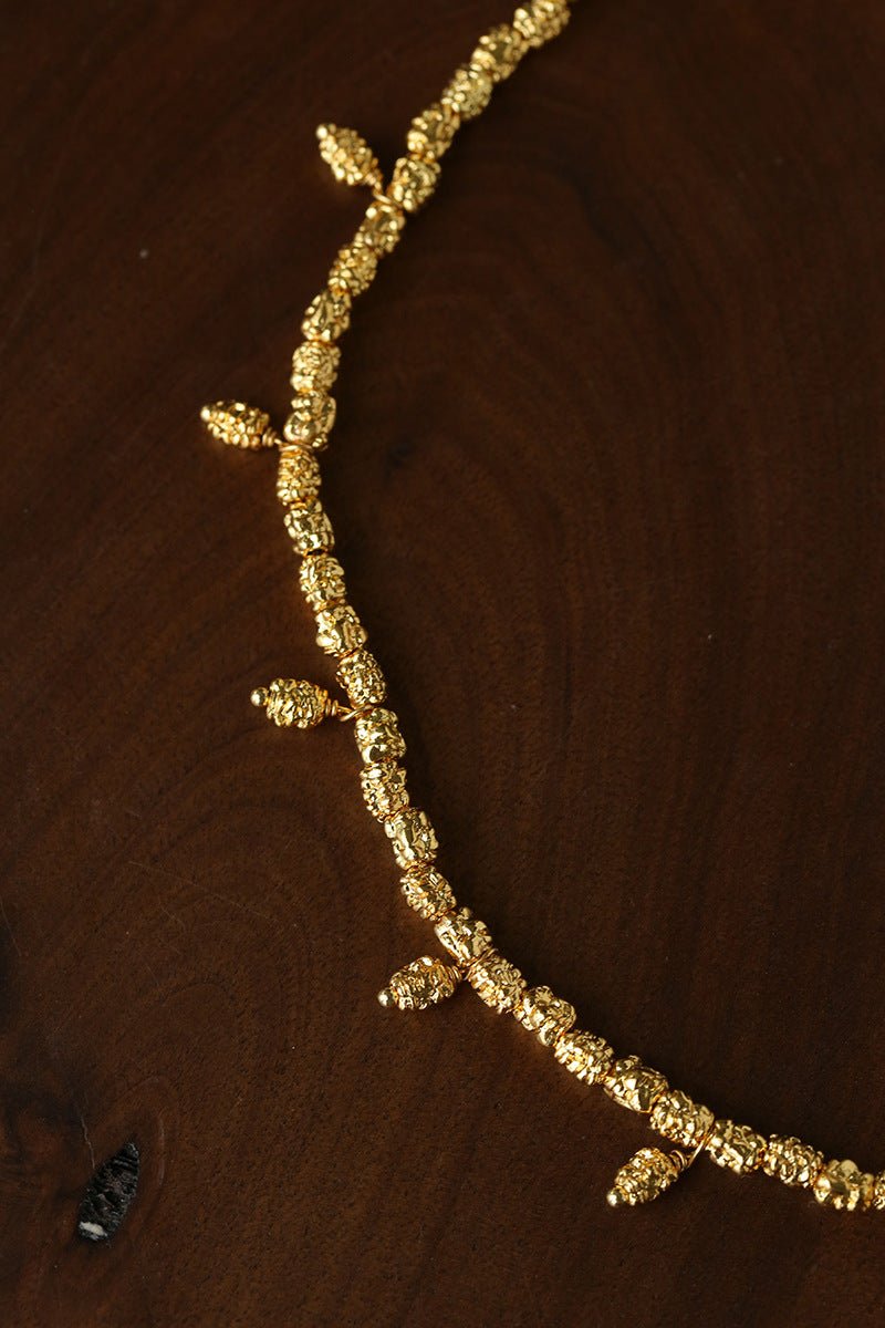 Lava Textured Multi-Charm Dangle Gold Layering Necklace - floysun