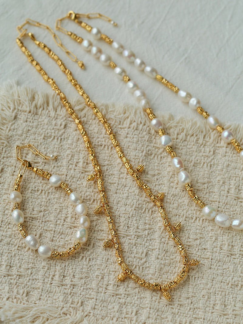 Lava Textured Multi-Charm Dangle Gold Layering Necklace - floysun