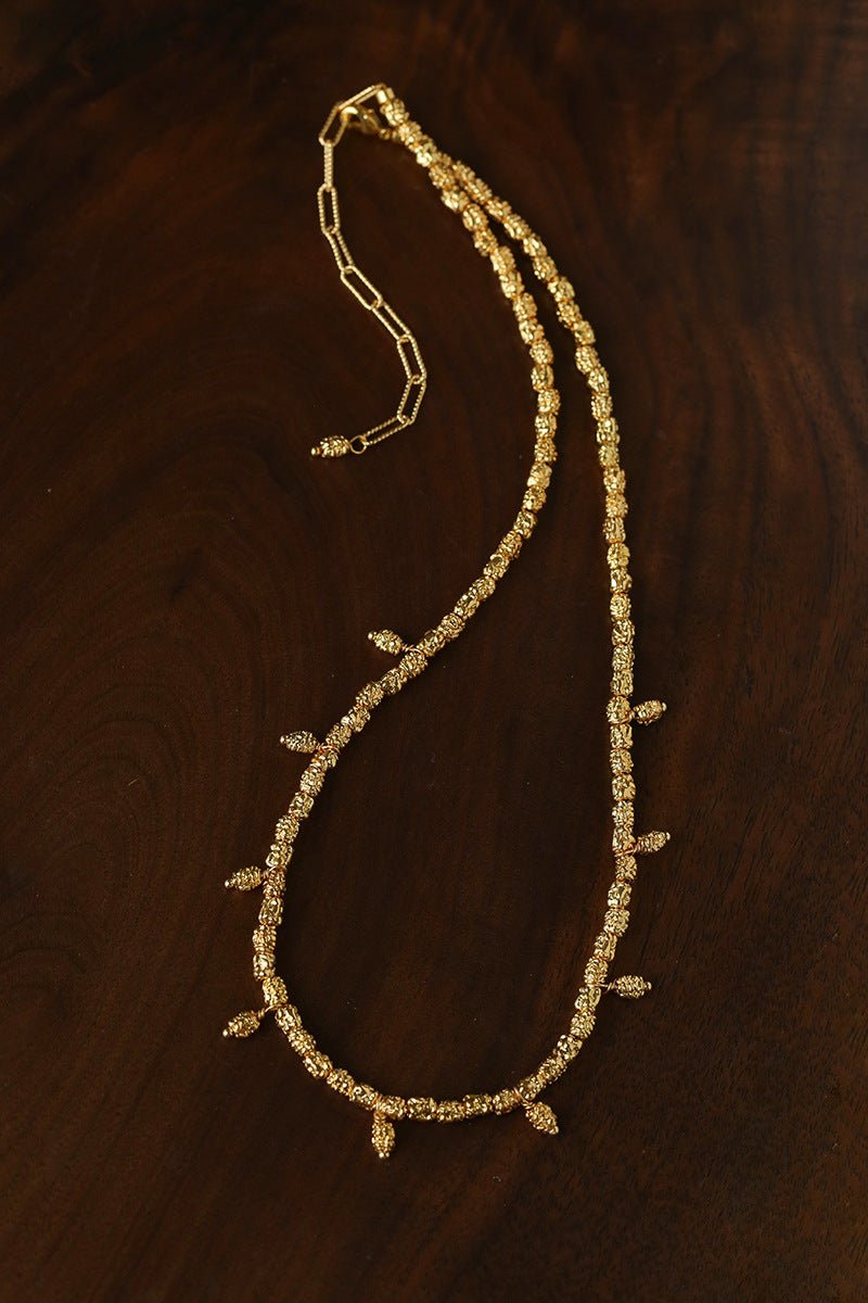 Lava Textured Multi-Charm Dangle Gold Layering Necklace - floysun