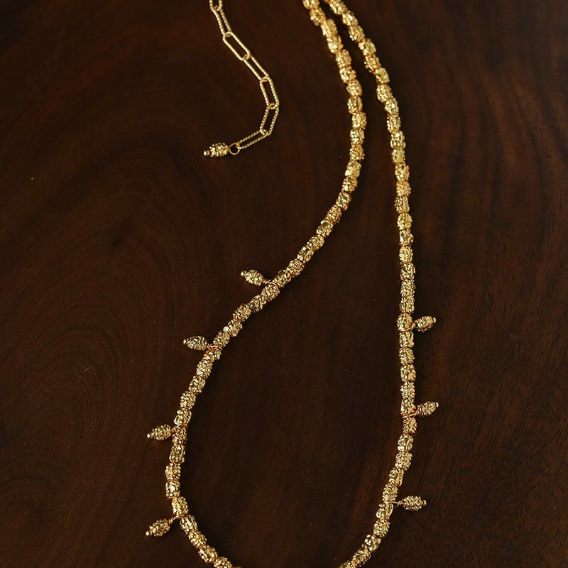Lava Textured Multi-Charm Dangle Gold Layering Necklace - floysun