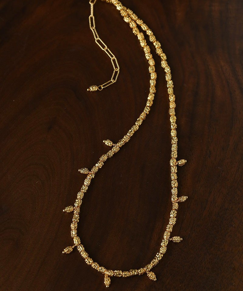 Lava Textured Multi-Charm Dangle Gold Layering Necklace - floysun