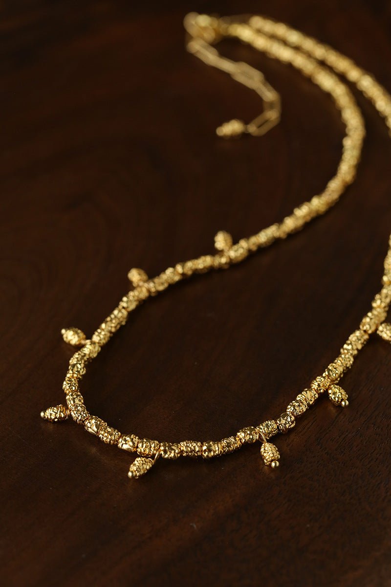 Lava Textured Multi-Charm Dangle Gold Layering Necklace - floysun