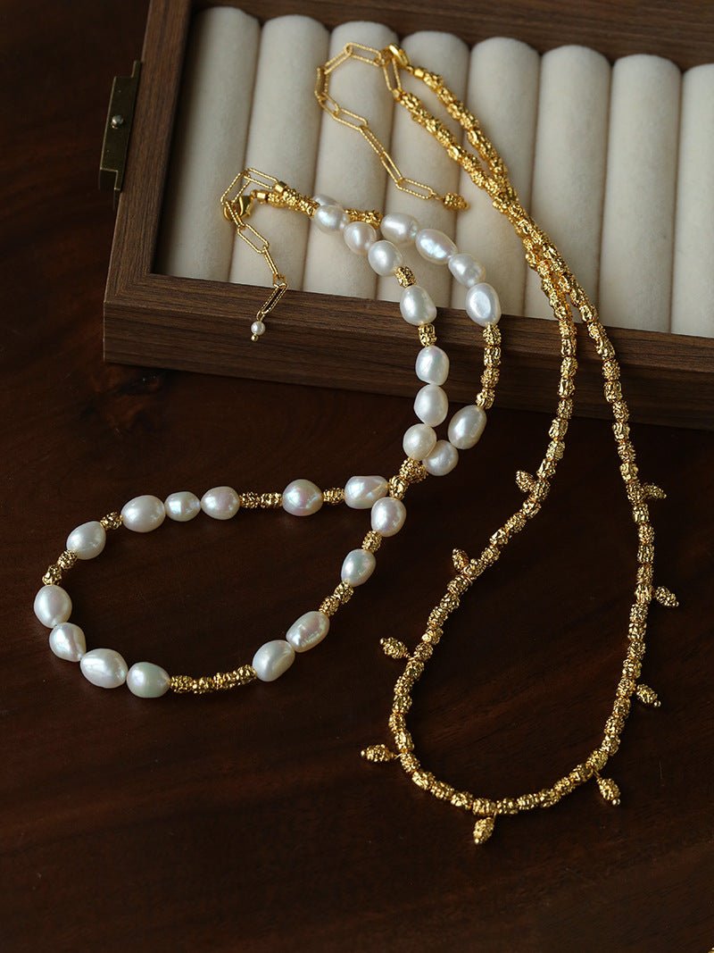 Lava Textured Multi-Charm Dangle Gold Layering Necklace - floysun