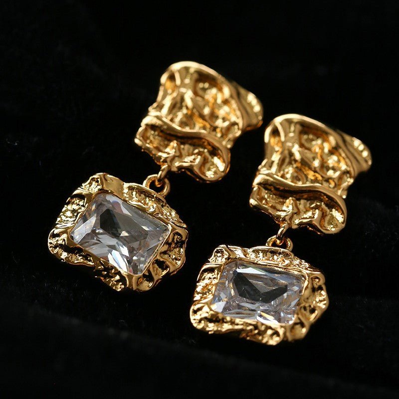 Lava Textured Square Cubic Zirconia Drop Earrings - floysun